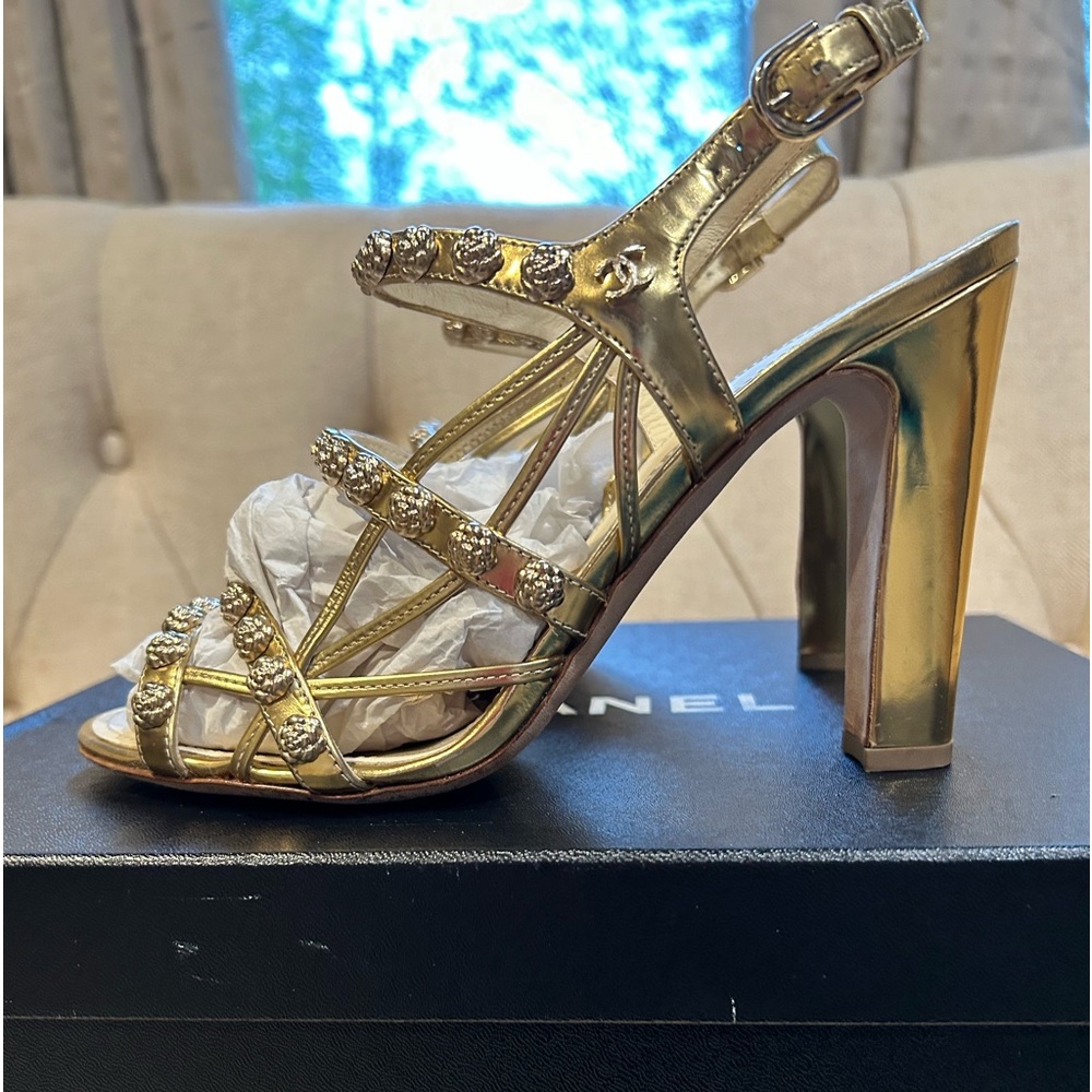 SOLD Chanel Gold Camellia Flower Sandals size 7.5 SOLD